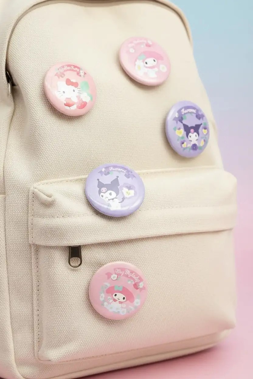 Sanrio Lisanslı Metal 4'lü Rozet Seti - Kuromi - Hello Kitty  - My Melody