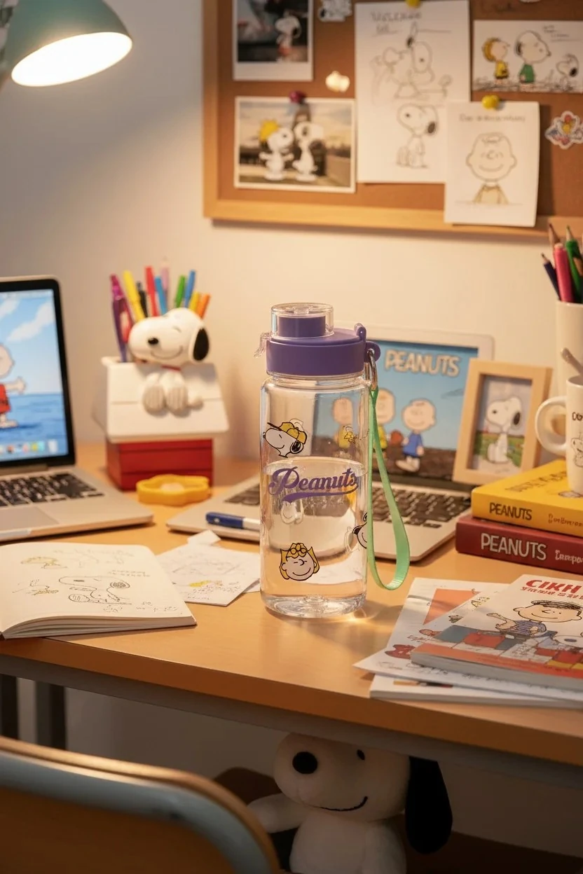 Snoopy Lisanslı Askılı Plastik Su Kabı 640 ml (Mor)