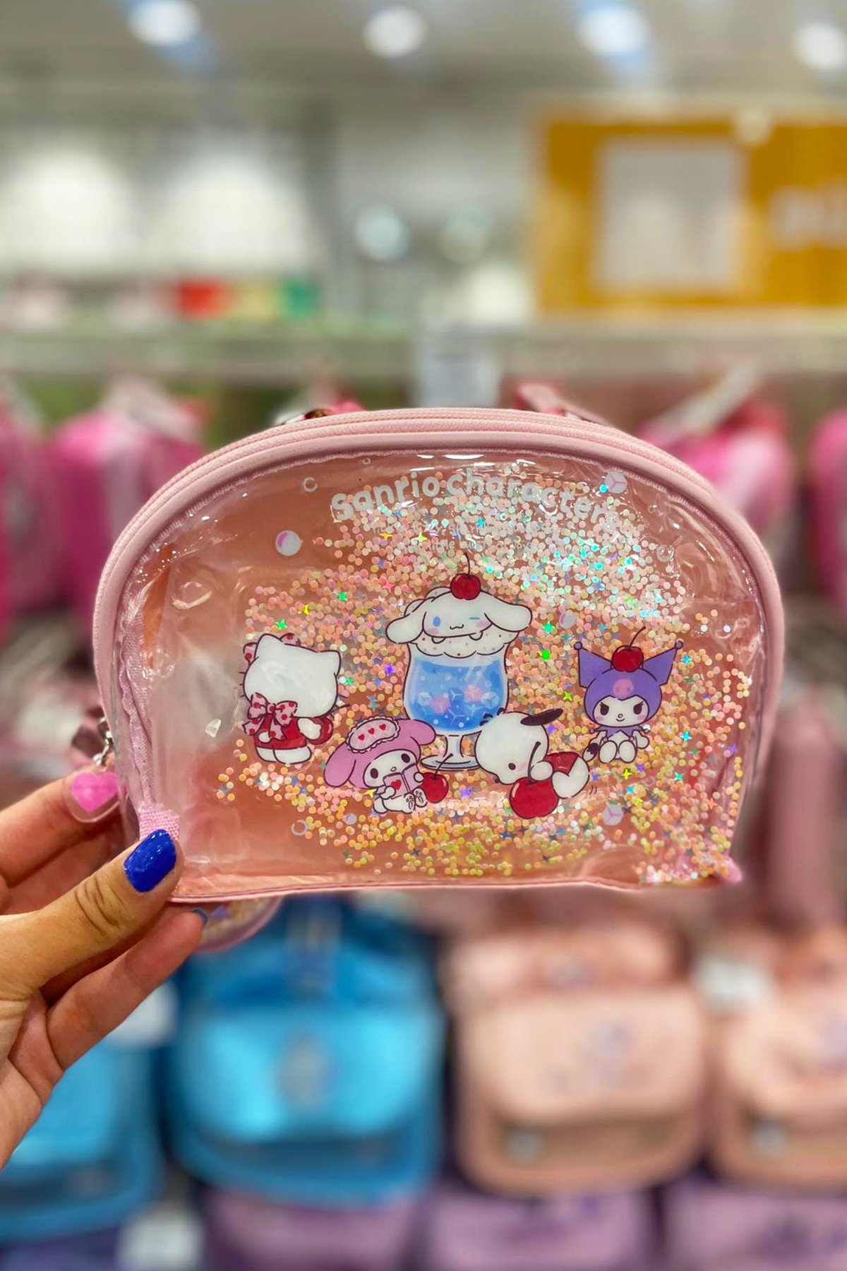 Sanrio Lisanslı Renkli Yaz Serisi Şeffaf Parıltılı Makyaj Çantası