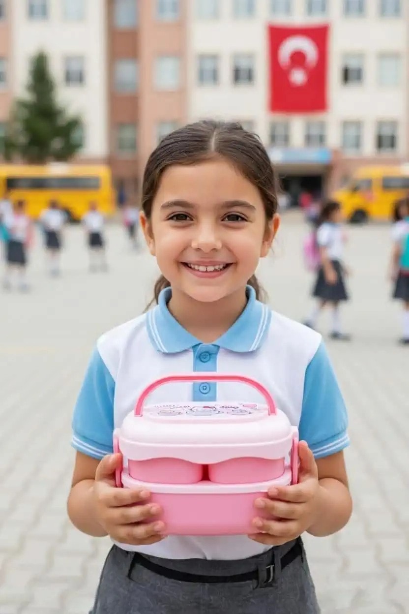 Sanrio Lisanslı Hello Kitty Çift Katmanlı Askılı Yemek Kabı