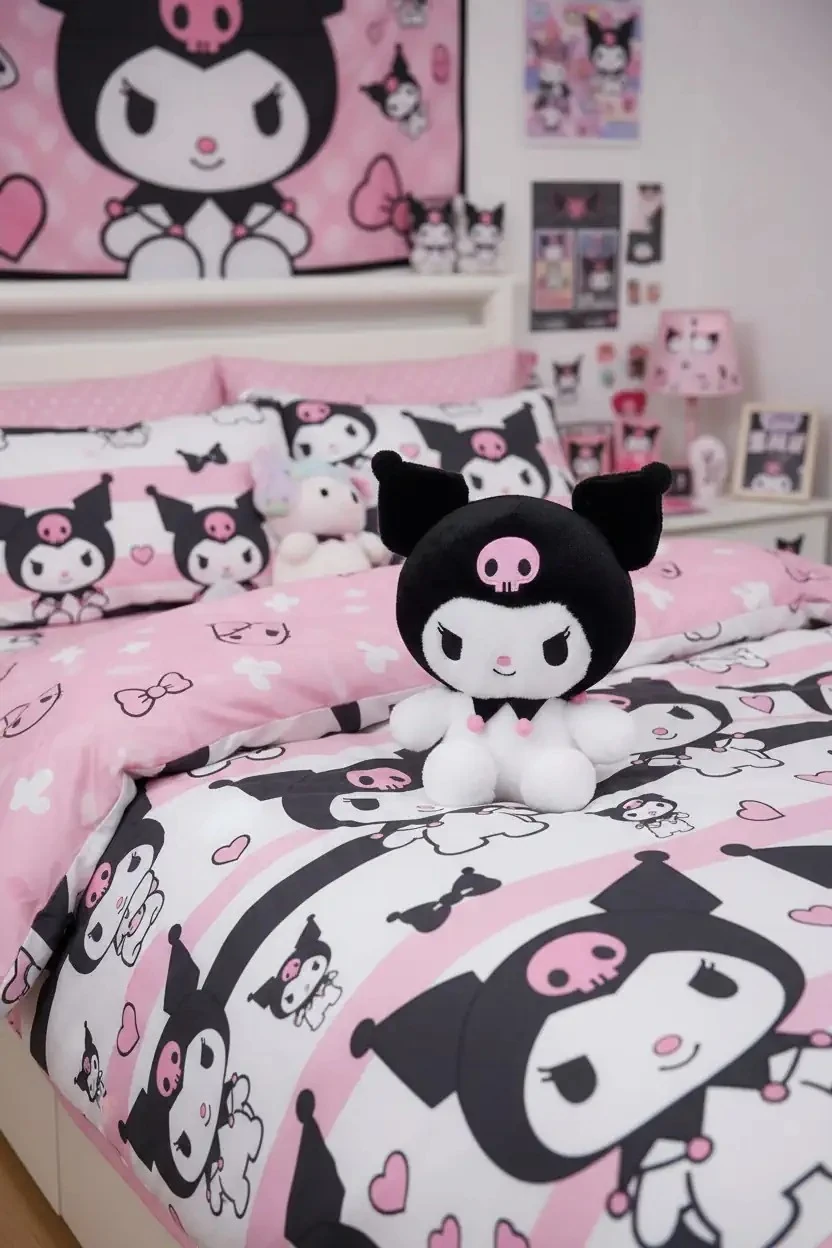 Sanrio Lisanslı Oturan Peluş Oyuncak (26 cm) - Kuromi