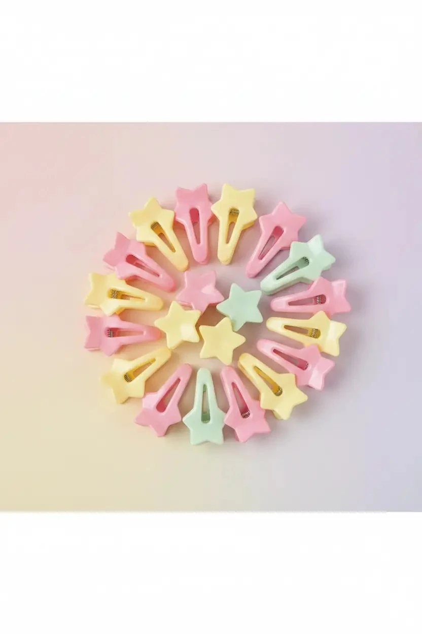 Miniso Lisanslı Saklama Kutusunda Yıldız Saç Tokaları (20 Adet) – Renkli & Eğlenceli Tasarım