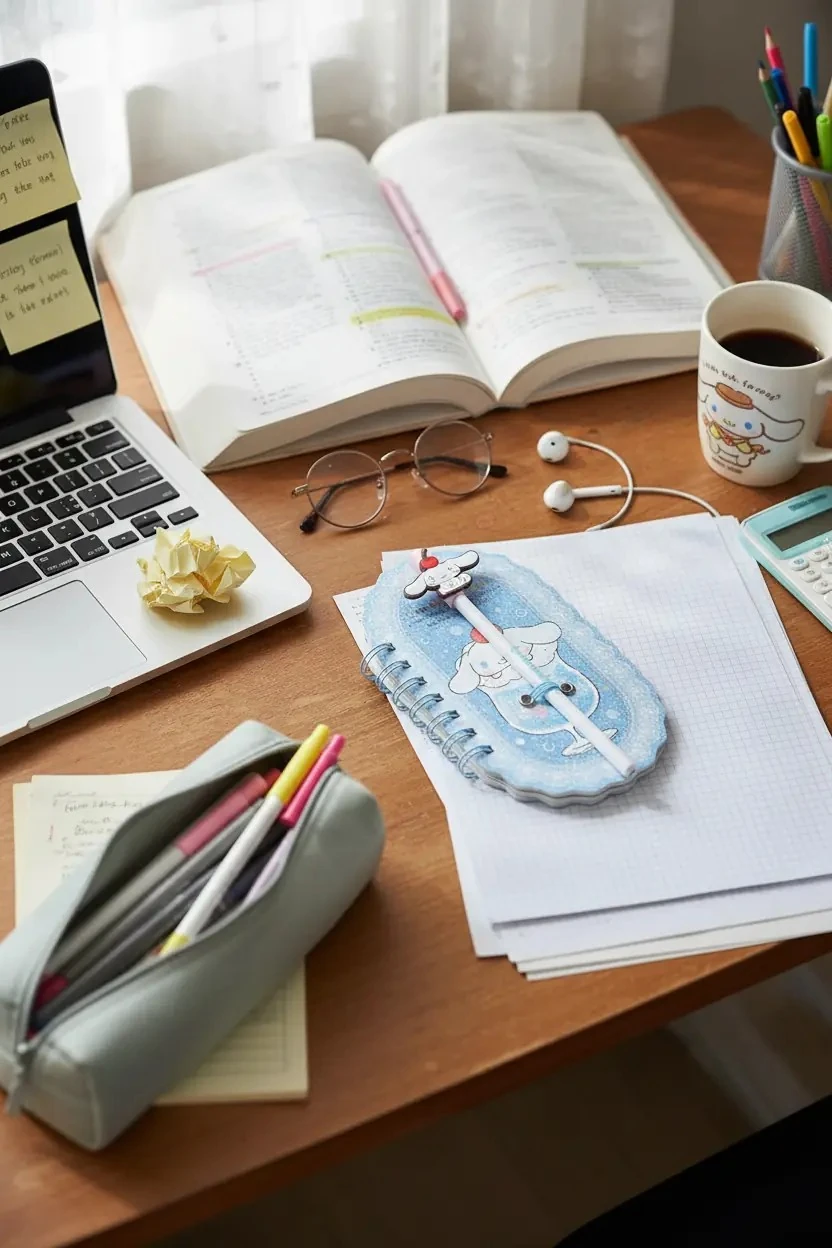 Sanrio Lisanslı Renkli Yaz Serisi Pipetli Kalem Figürlü Telli Defter - Cinnamoroll