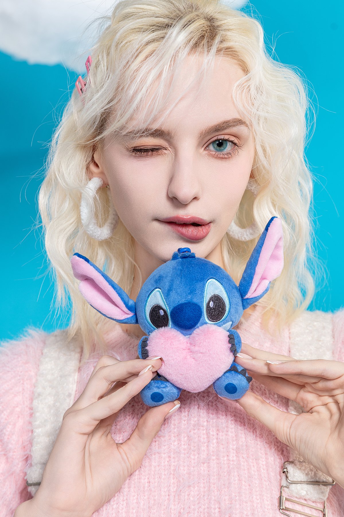 Disney Lilo&Stitch Lisanslı Kalp Figürlü Peluş Çanta Süsü Anahtarlık - Stitch