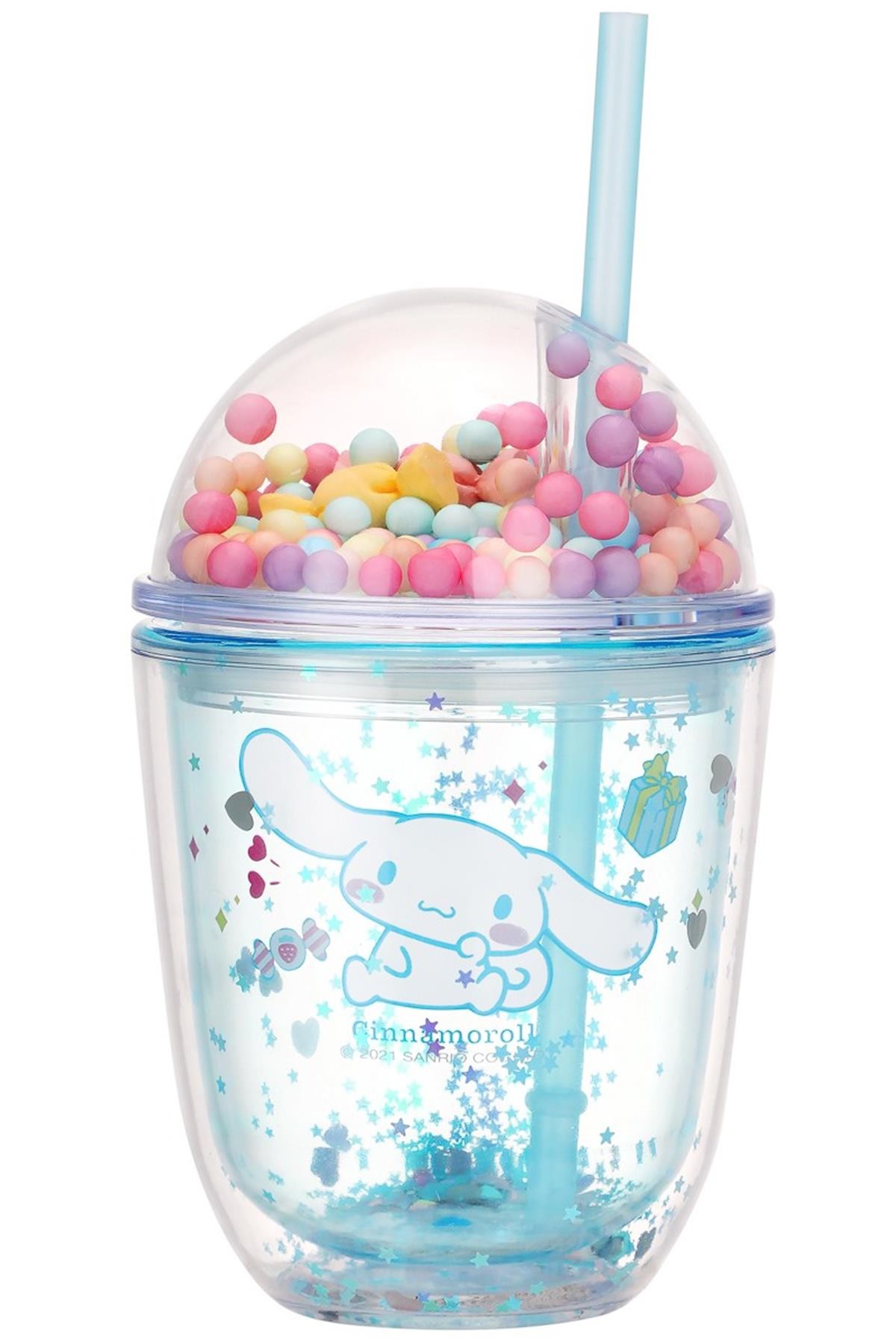 Sanrio Lisanslı Boncuklu Kapaklı Pipetli Plastik Şişe (435Ml) -  Cinnamoroll