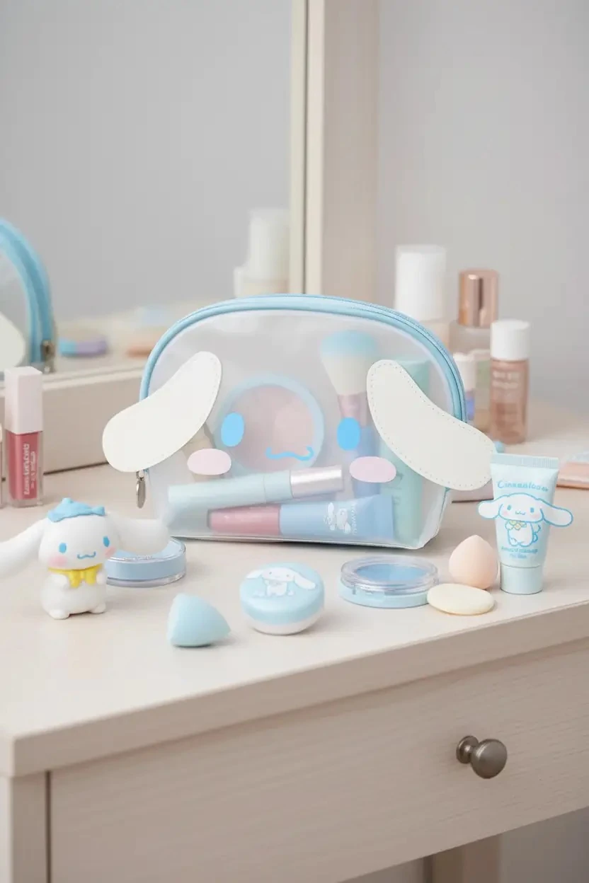 Sanrio Lisanslı Cinnamoroll Fileli Kabuklu Makyaj Çantası