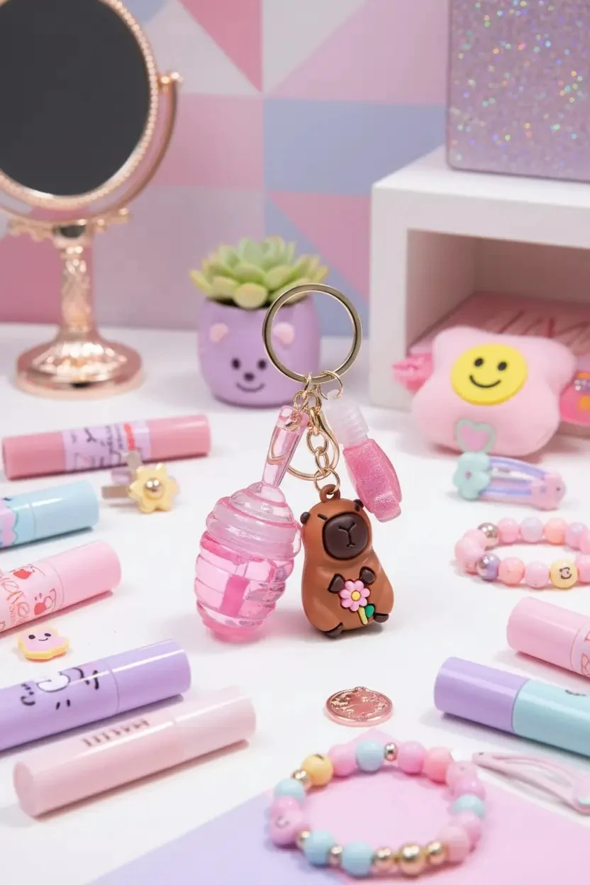 Pretty Beauty PB-951 Ayıcıklı Lip Gloss & Lip Oil – Anahtarlıklı Dudak Bakımı