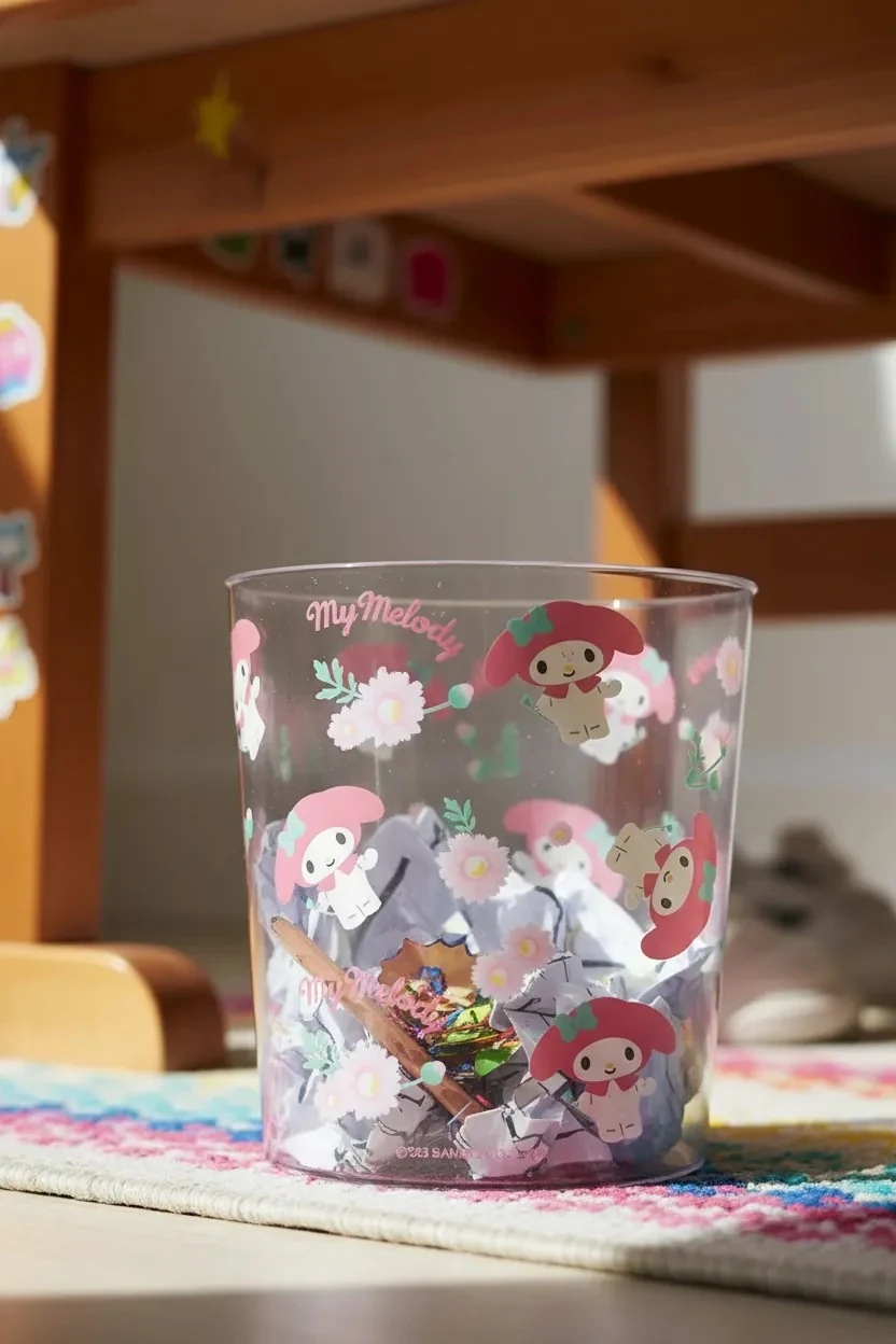 Sanrio Lisanslı Çiçek Desenli PET Şeffaf Çöp Kovası (L) - My Melody