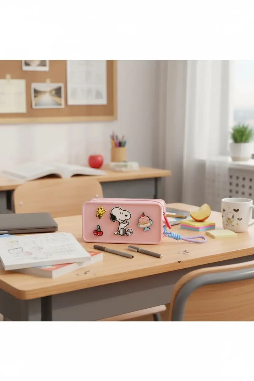 Snoopy Lisanslı Silikon Kozmetik Çantası - Pembe