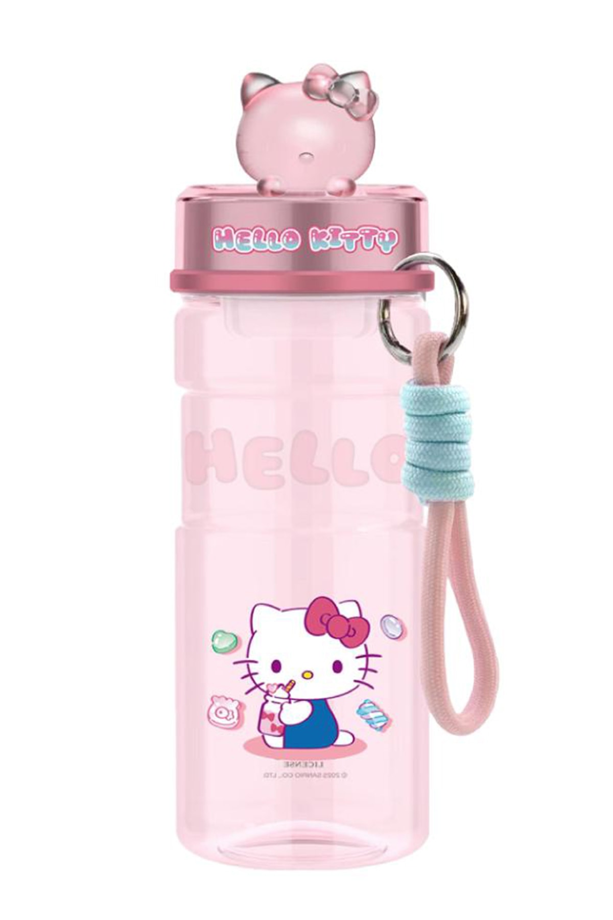Sanrio Lisanslı Hello Kitty  Tatlı Fabrikası Serisi Dekorasyonlu ve Askılı Plastik Şişe 610mL