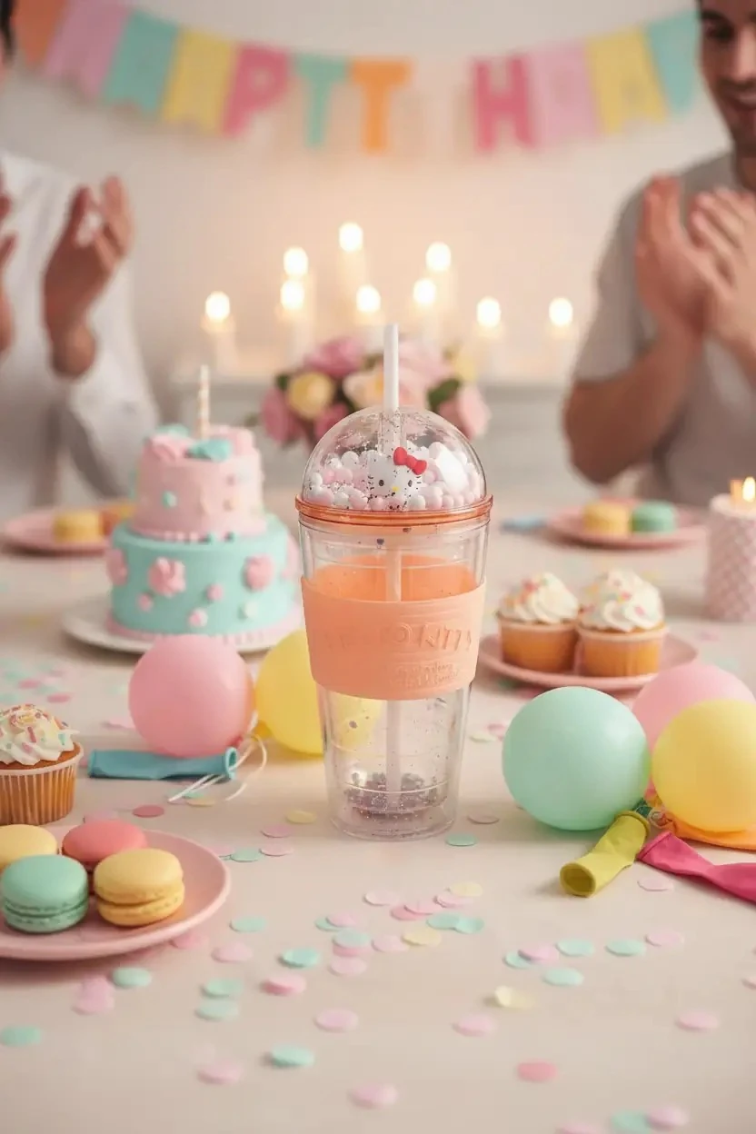 Sanrio Lisanslı Hello Kitty Eğlenceli Parti Serisi Pipetli Plastik Şişe 600 mL