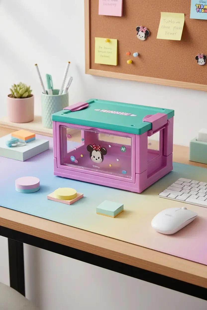 Disney Tsum Tsum Minnie Mouse Lisanslı Yan Pencereli Mini Saklama Kutusu – Masaüstü Takı Ve Toka Organizeri 12 Cm