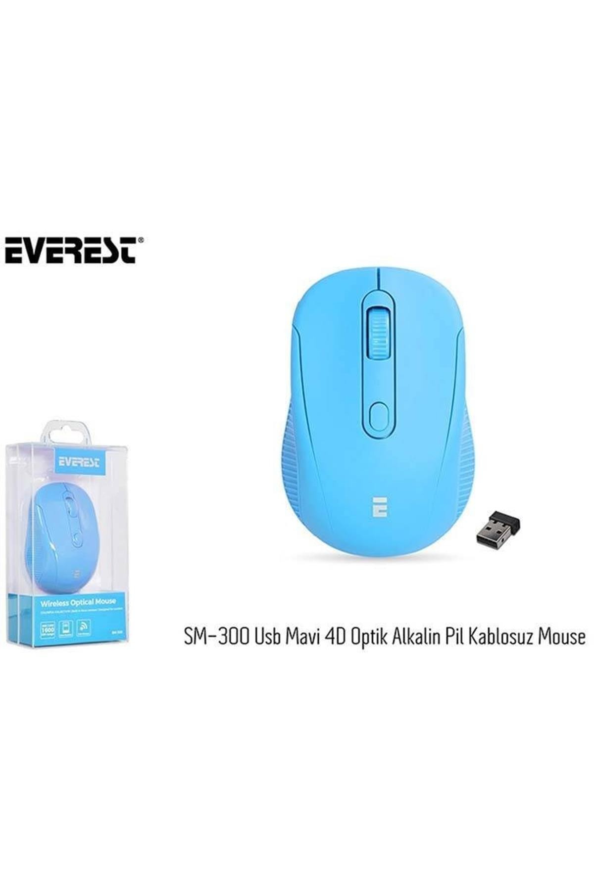 Everest Sm-300 Usb 4D Optik Pilli Kablosuz Mouse - Mavi