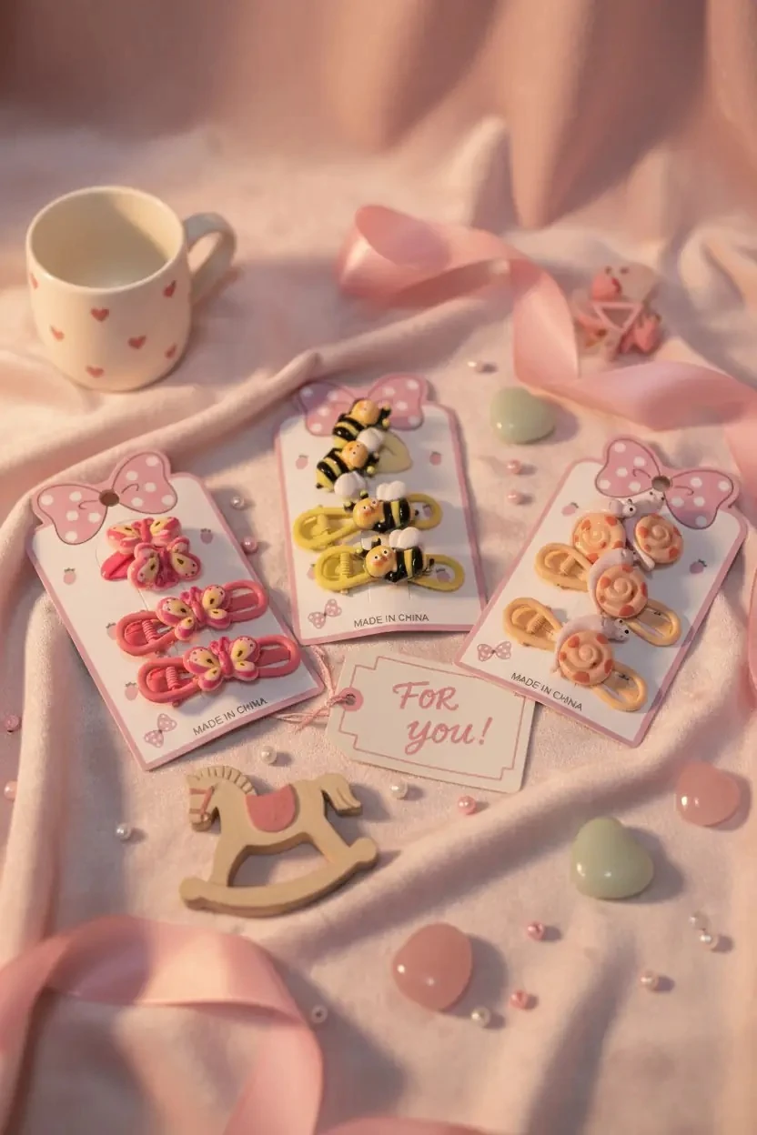 Karışık Hayvan Figürlü Çocuk Toka – Arı Kelebek Salyangoz Set