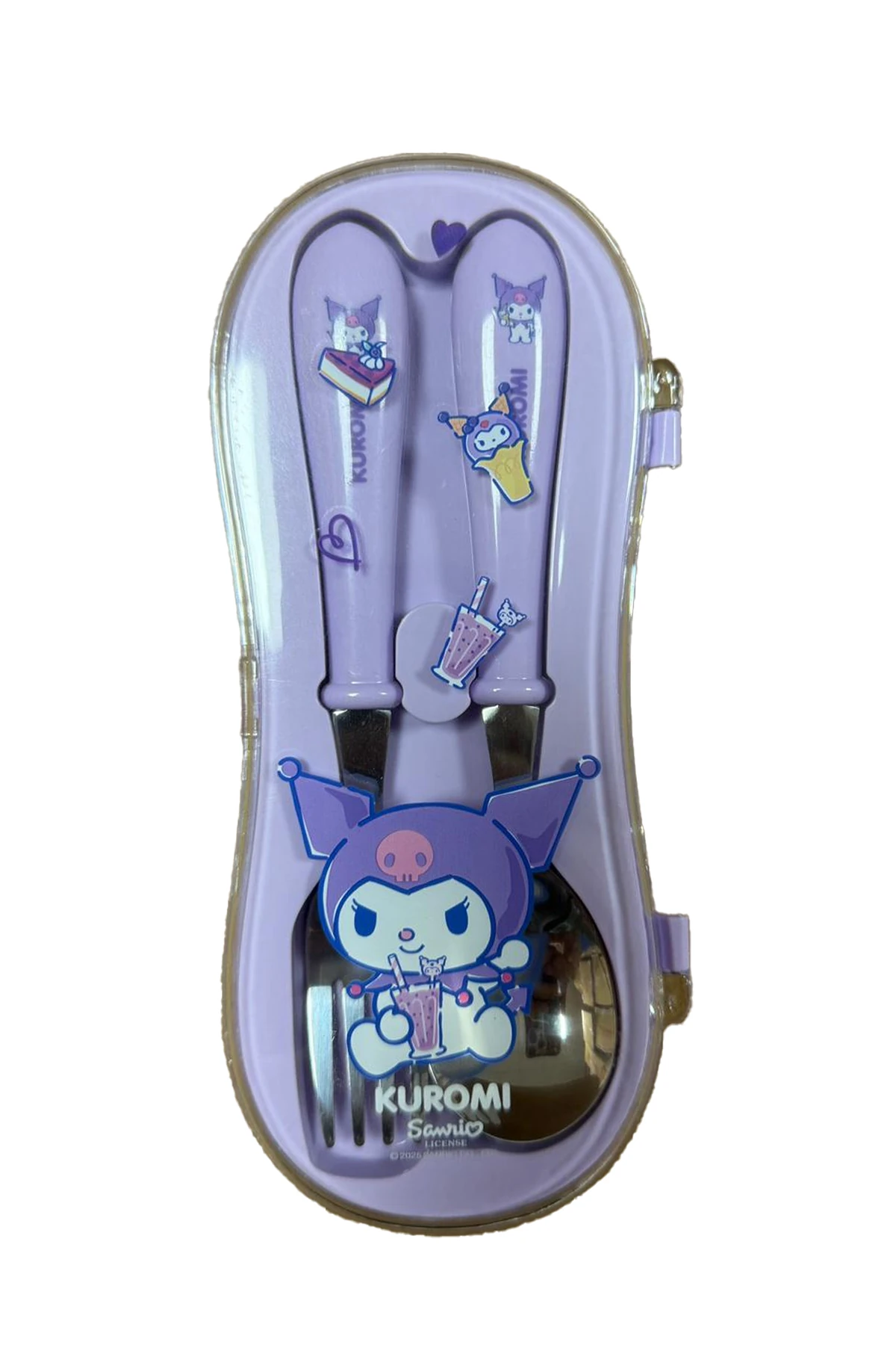 Sanrio Lisanslı Kuromi Taşınabilir Paslanmaz Çelik Çatal Kaşık Seti