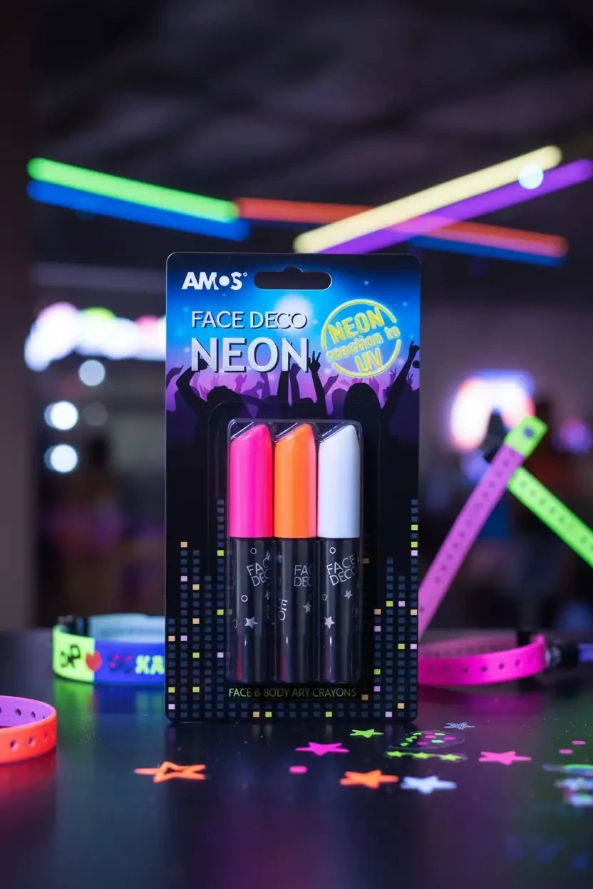 Amos Gece Parlayan Yüz Boyası 3’lü Set – Karanlıkta Işıldayan UV Etkili Stick Yüz Boyama Seti