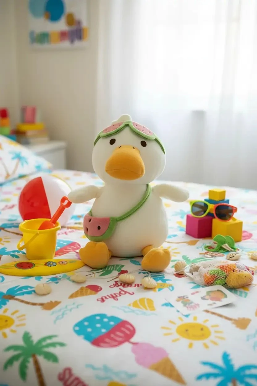 Miniso Lisanslı Plaj Serisi Karpuz Temalı Dalgıç Ördek Peluş – 28 cm
