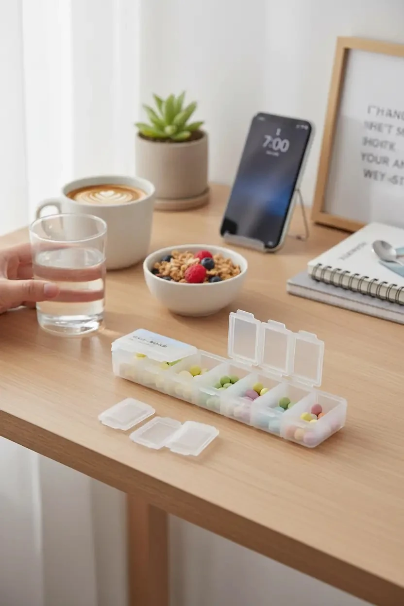 Miniso Lisanslı Haftalık 7 Bölmeli Şeffaf Kapaklı Hap Düzenleyici Saklama Kutusu 14 CM