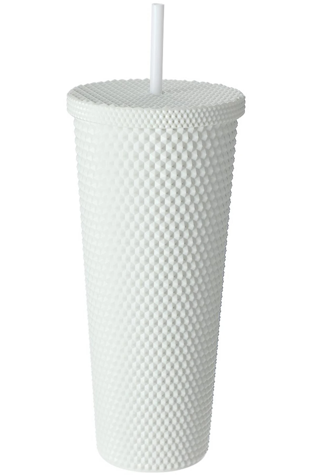 Dokulu Tasarım Pipetli Plastik Şişe (680Ml) - Beyaz