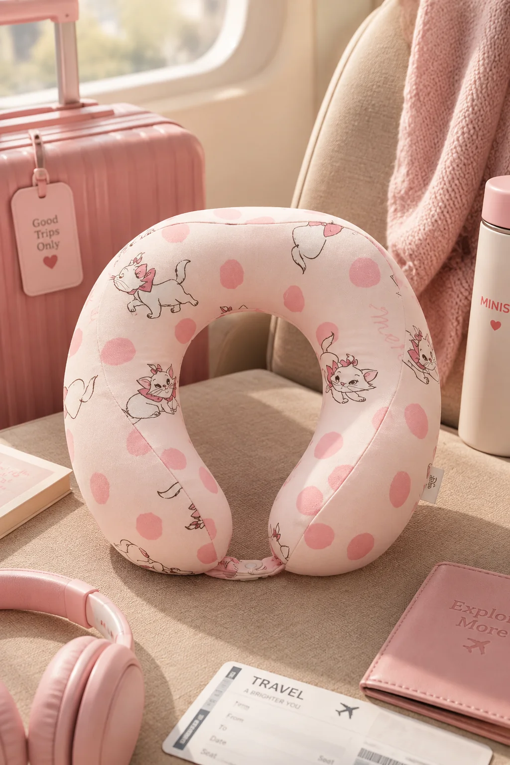 Disney Marie Lisanslı Boyun Yastığı – Yumuşak Dokulu Ergonomik Seyahat ve Dinlenme Desteği 22 Cm