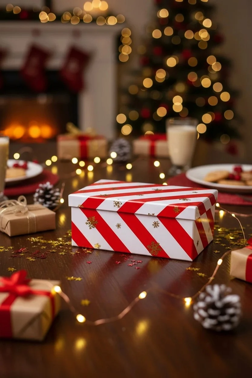 Kırmızı Şeritli Yılbaşı Sürpriz Kutusu – 25 cm