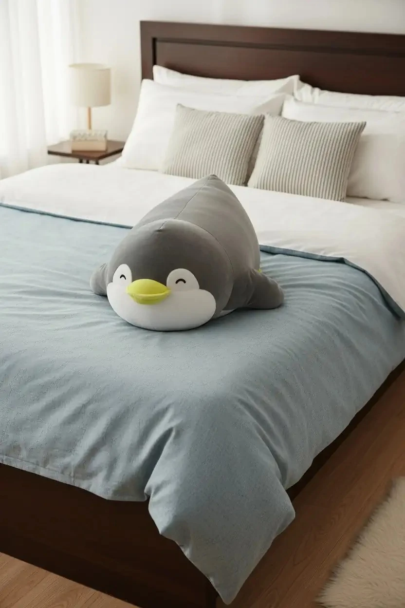 Uzanan Penguen Peluş Oyuncak (40cm) - Gri