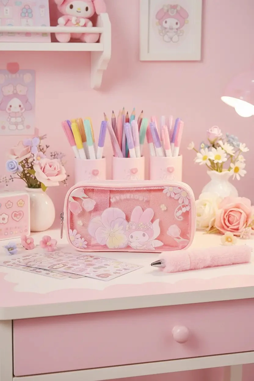 Sanrio Lisanslı My Melody Lale Koleksiyonu Çift Katmanlı Kalemlik 21 Cm Şık Tasarım