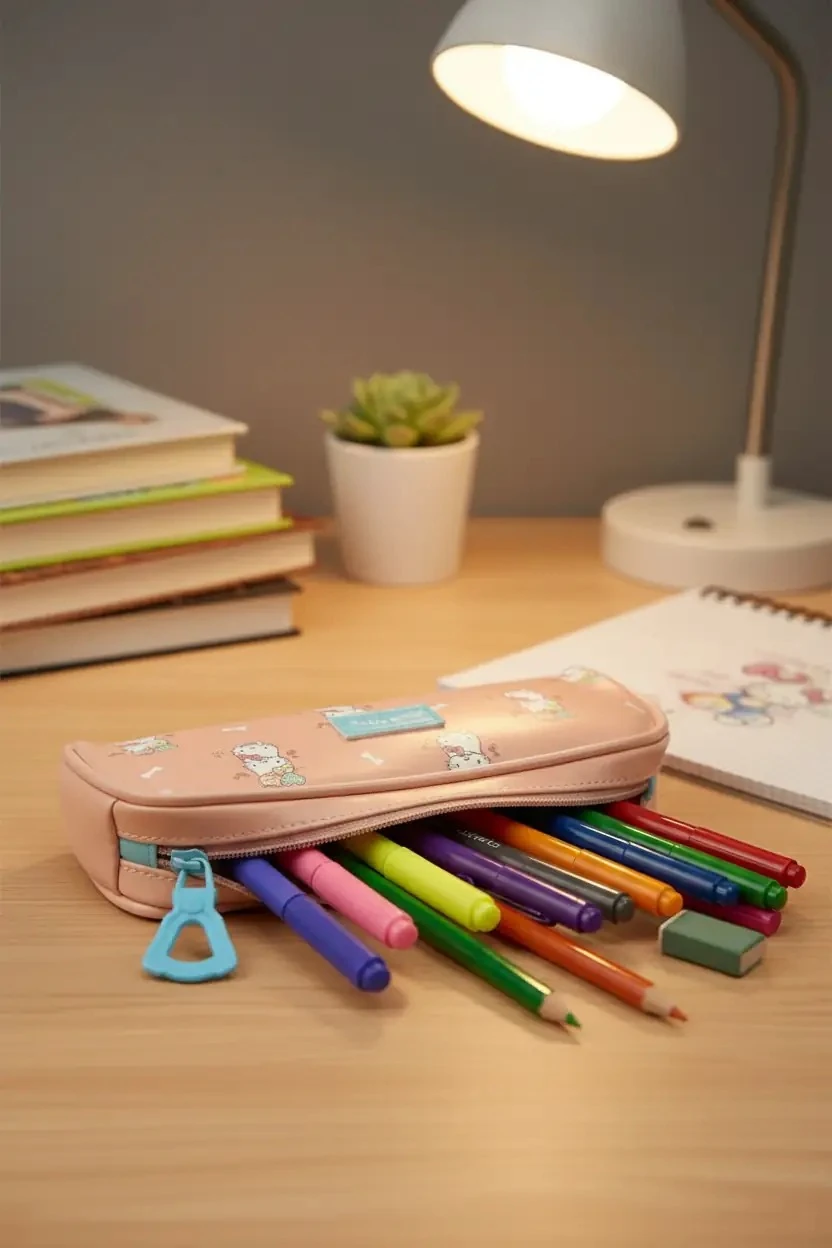 Sanrio Lisanslı Büyük Fermuarlı Kırtasiye Çantası (Hello Kitty)