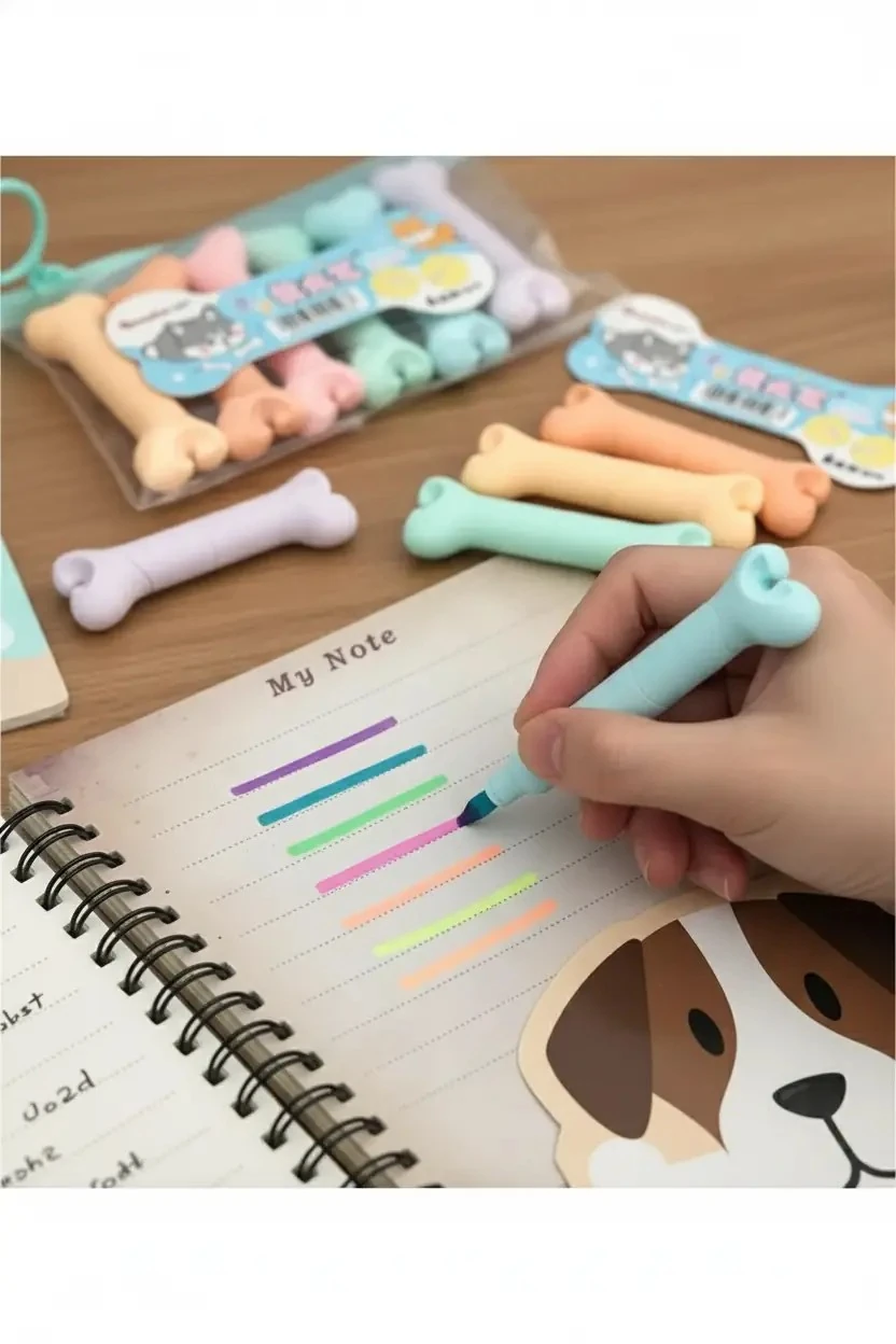 Kemik Şeklinde Pastel Fosforlu Kalem Seti – 6 Farklı Renk