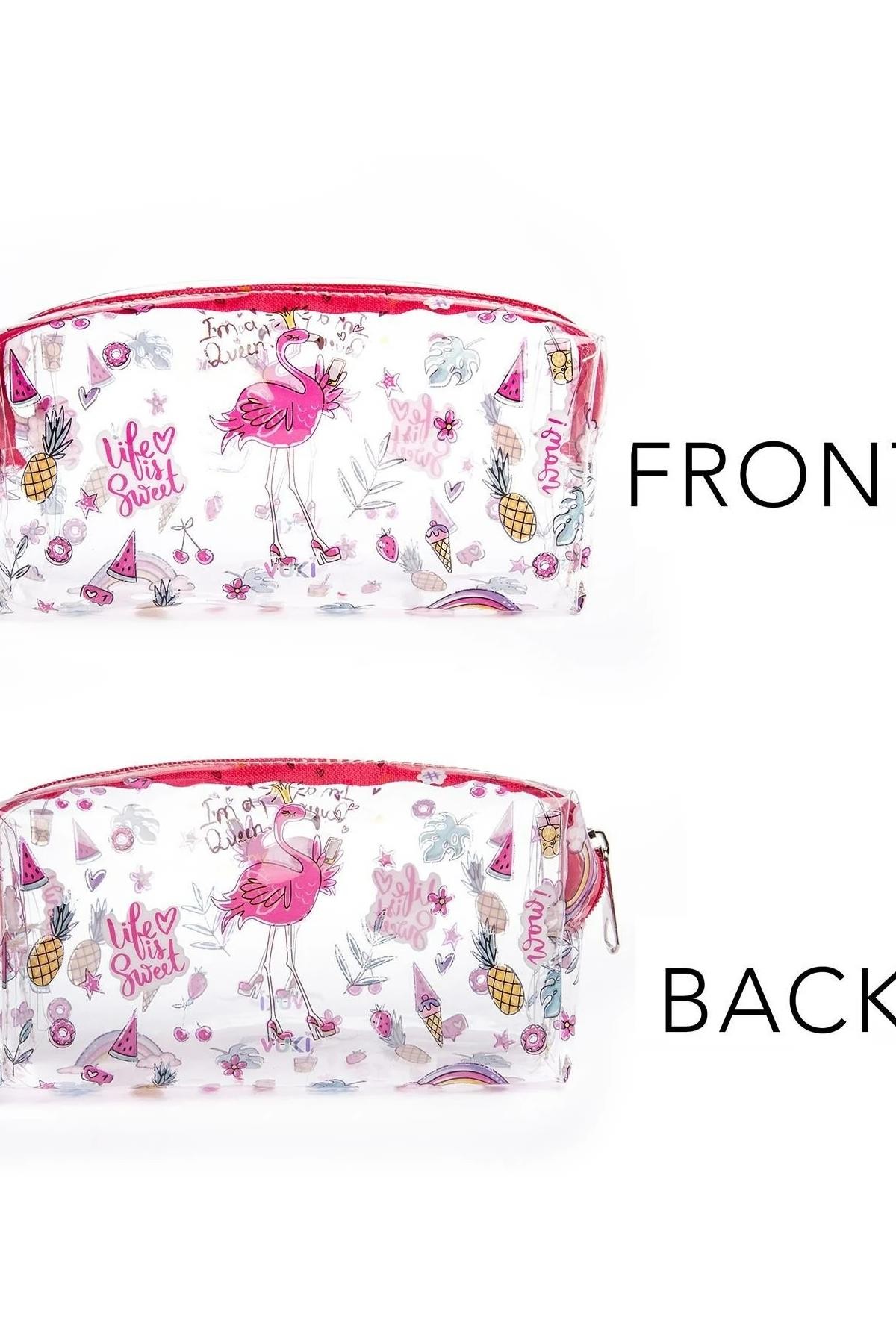 Vuki Şeffaf Fermuarlı Flamingo Kalemlik