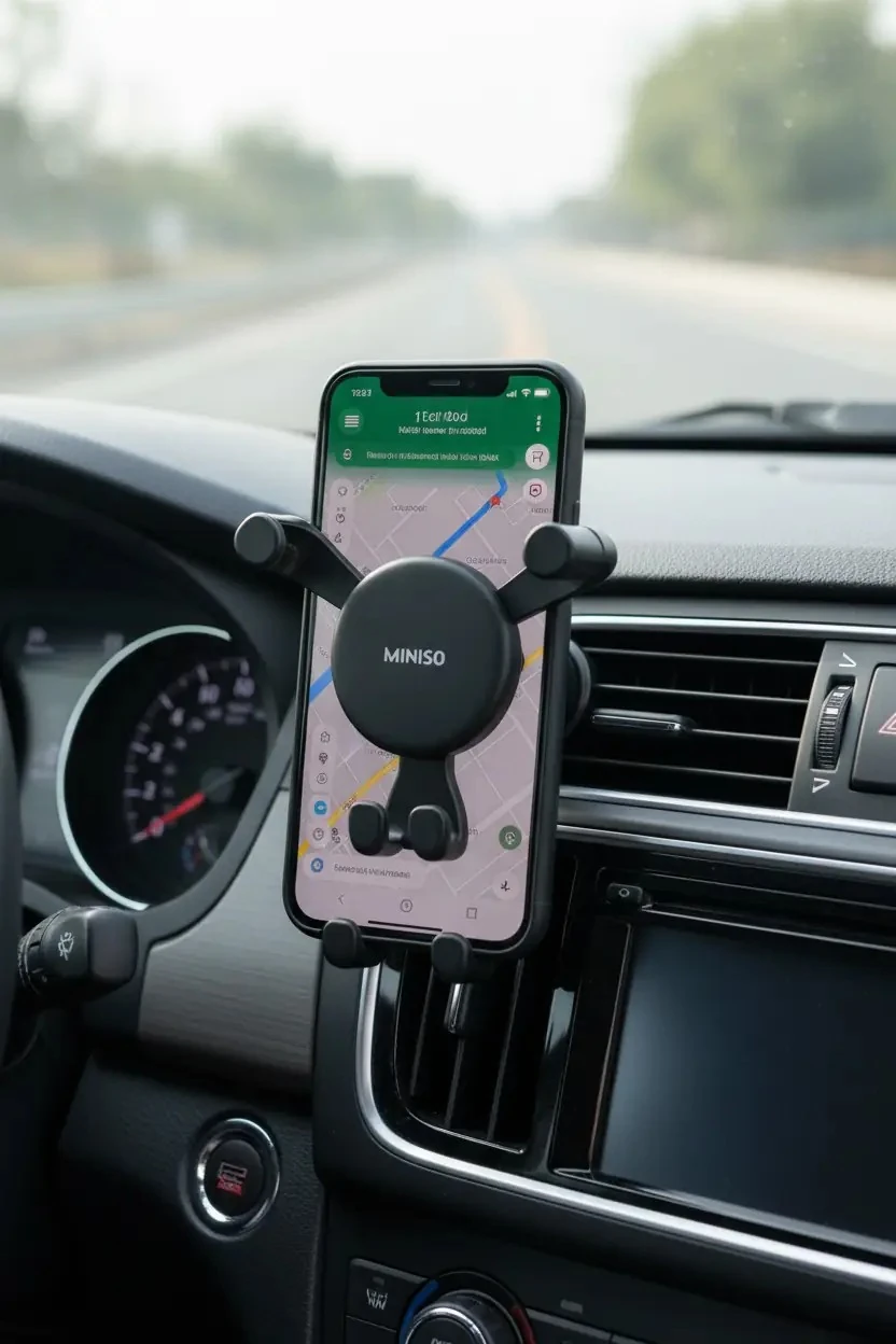 Miniso Lisanslı Yer Çekimli Araç Telefon Tutucu 14 Cm – Siyah Otomatik Sabitleme