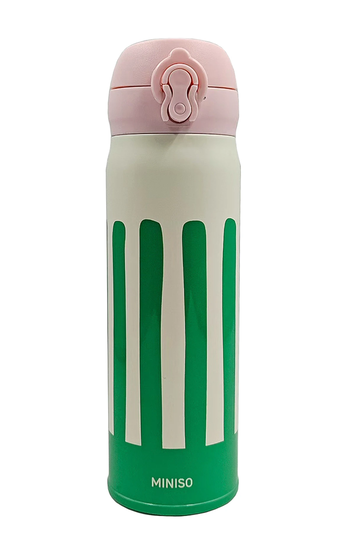 Miniso Lisanslı Çizgili Yalıtımlı Şişe 450 mL – Kapaklı Çelik Tasarım