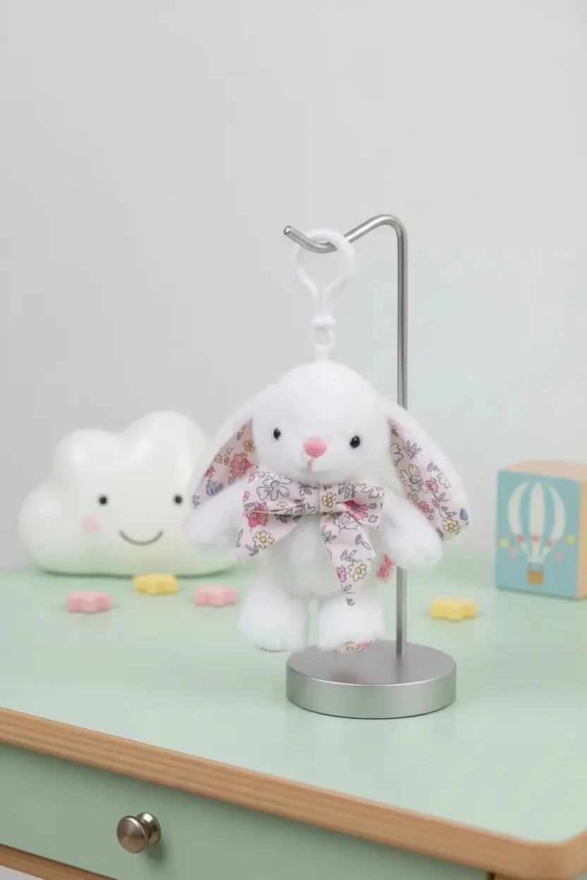 Miniso Lisanslı Fiyonklu Tavşan Peluş Anahtarlık – Beyaz 15 Cm