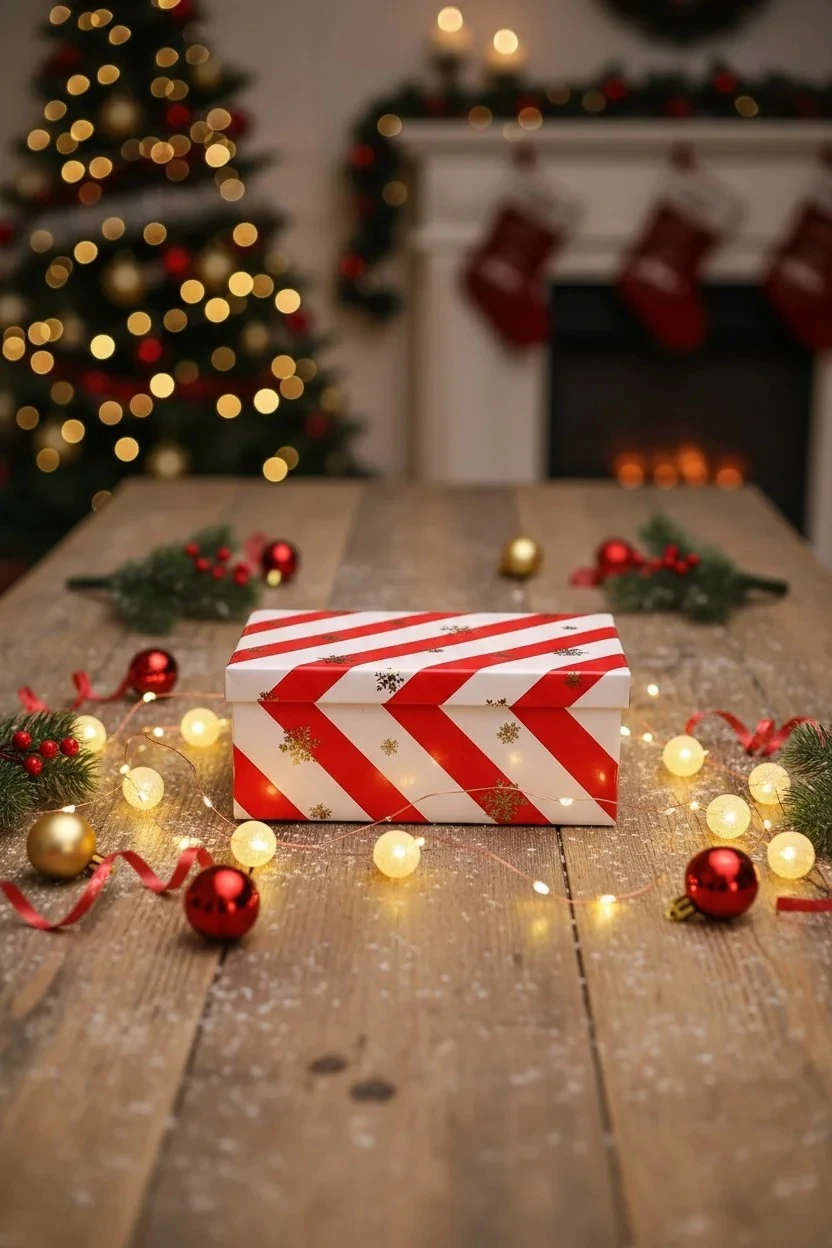 Kırmızı Şeritli Yılbaşı Sürpriz Kutusu – 29 cm
