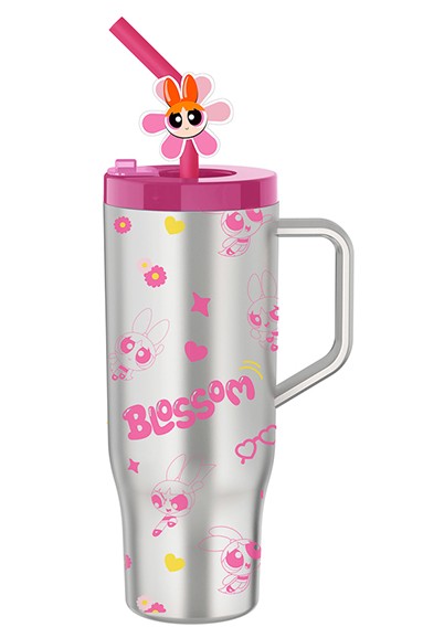 Powepuff Girls Lisanslı Pipetli Plastik Şişe 1250 ml- Pembe