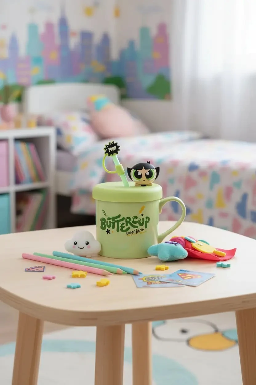 Powerpuff Girls Lisanslı Buttercup Süslemeli ve Pipetli Seramik Kupa 450 ML
