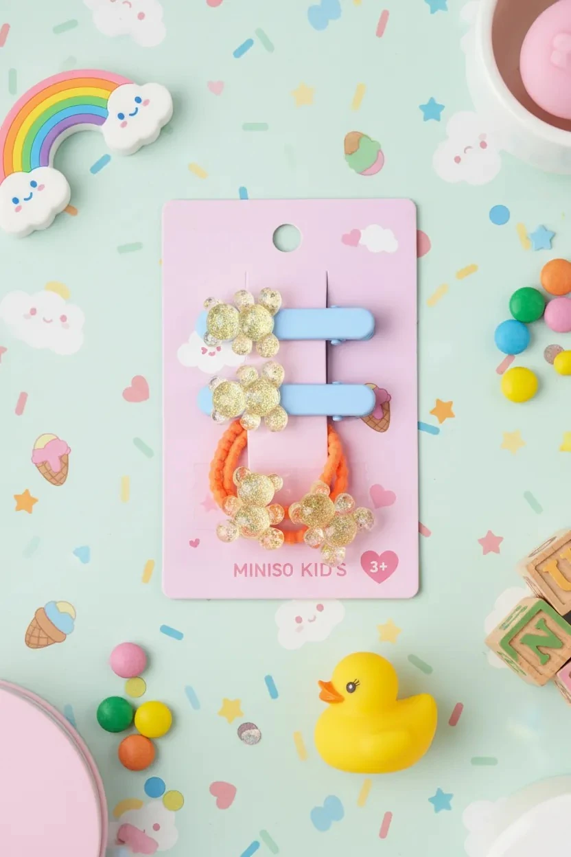 Eğlence Serisi Ayıcık Figürlü 4'lü Saç Toka Seti - Sevimli ve Renkli Stil