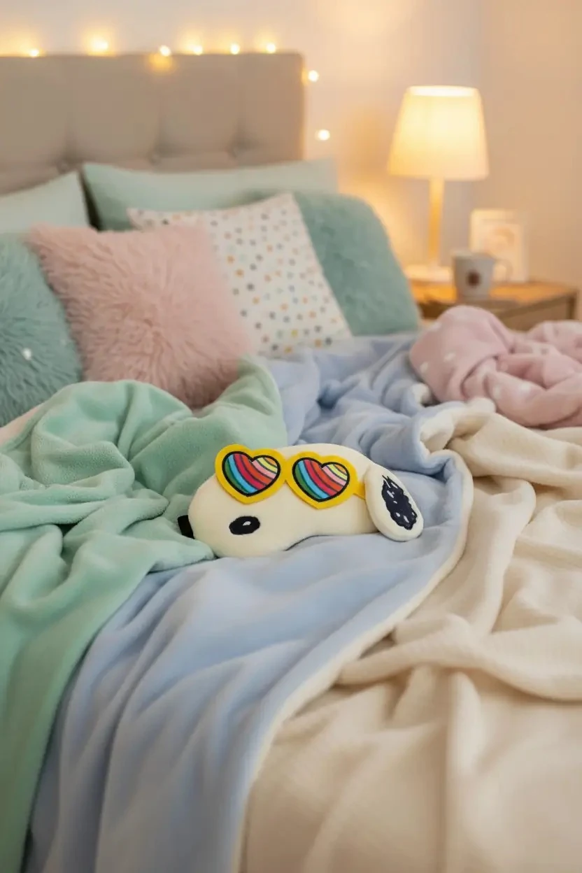 Miniso Snoopy Lisanslı Puffy Fluffy Uyku Maskesi – Kaleydoskop Serisi Peluş Göz Bandı