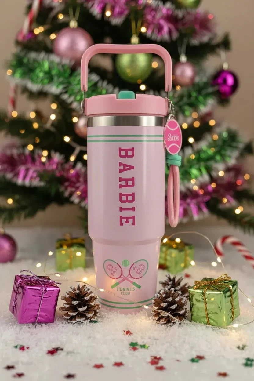 Barbie Lisanslı Çift Cidarlı Pipet ve Tutacaklı Çelik Matara