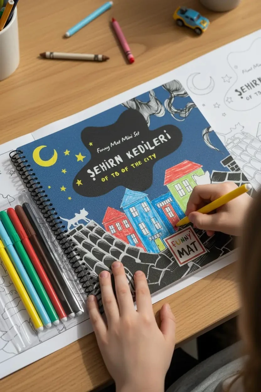 Akademi Çocuk Mini Funny Mat Şehrin Kedileri – Kalemli Boyama Aktivite Seti