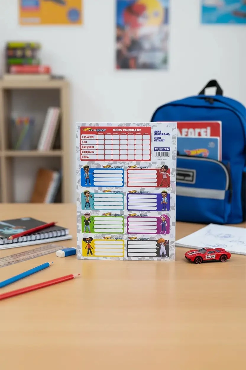 Gıpta Hot Wheels Lisanslı Ders Programı Ve Okul Etiketi – 3 Yapraklı Planlayıcı Seti 24 CM