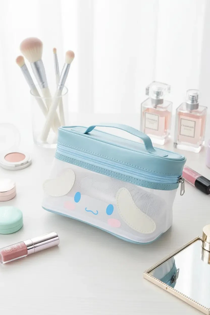 Sanrio Lisanslı Cinnamoroll Fileli Dörtgen Varil Makyaj Çantası