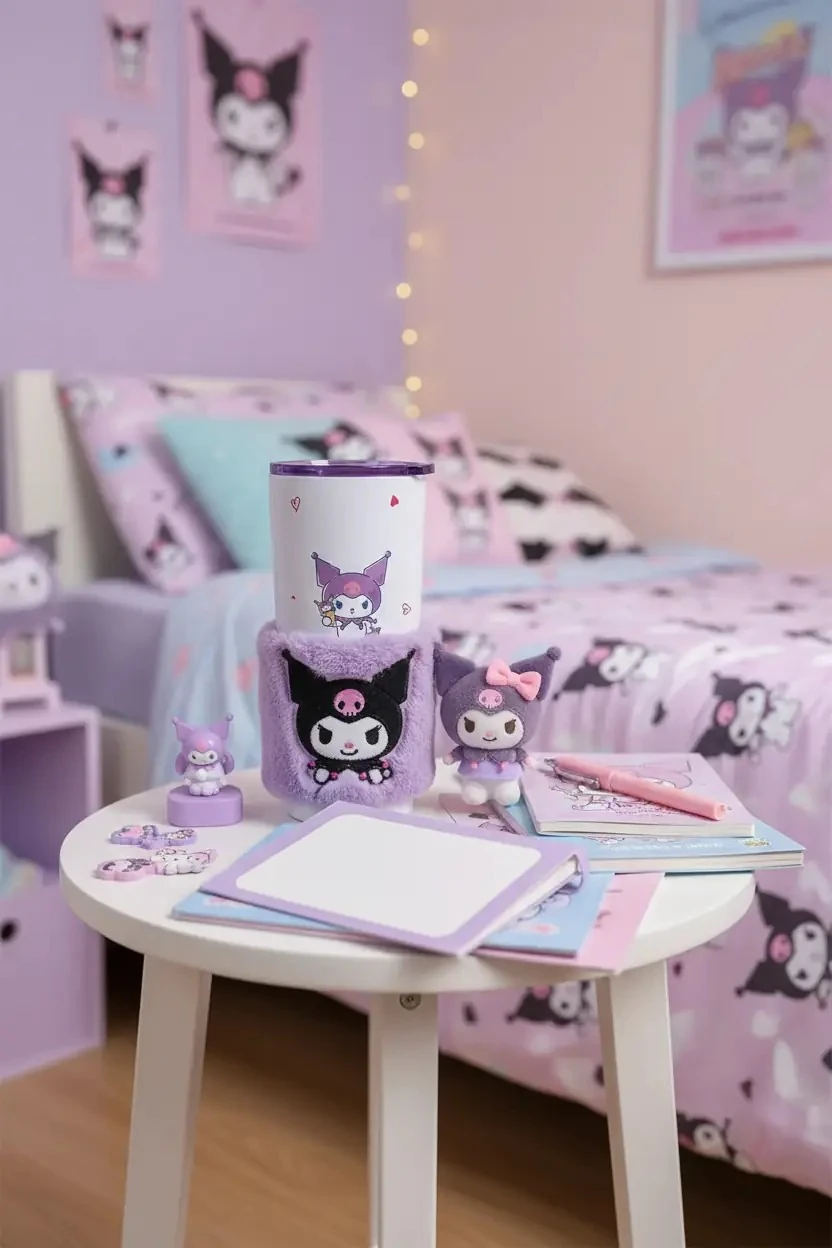Sanrio Lisanslı Kuromi Paslanmaz Çelik Bardak (Dekoratif Kılıflı) 550 mL