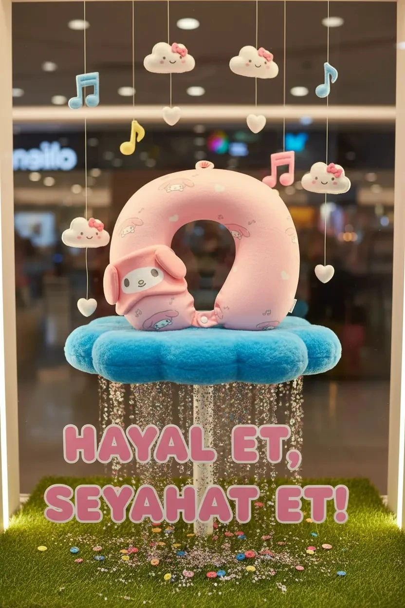 Sanio Lisanslı Uyku Gözlüklü Hafızalı Boyun Yastığı (My Melody)