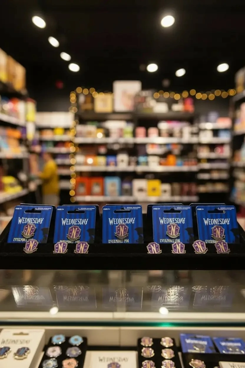 Wednesday Lisanslı Nevermore Rozet – Mor ve Altın Renkli Tasarım