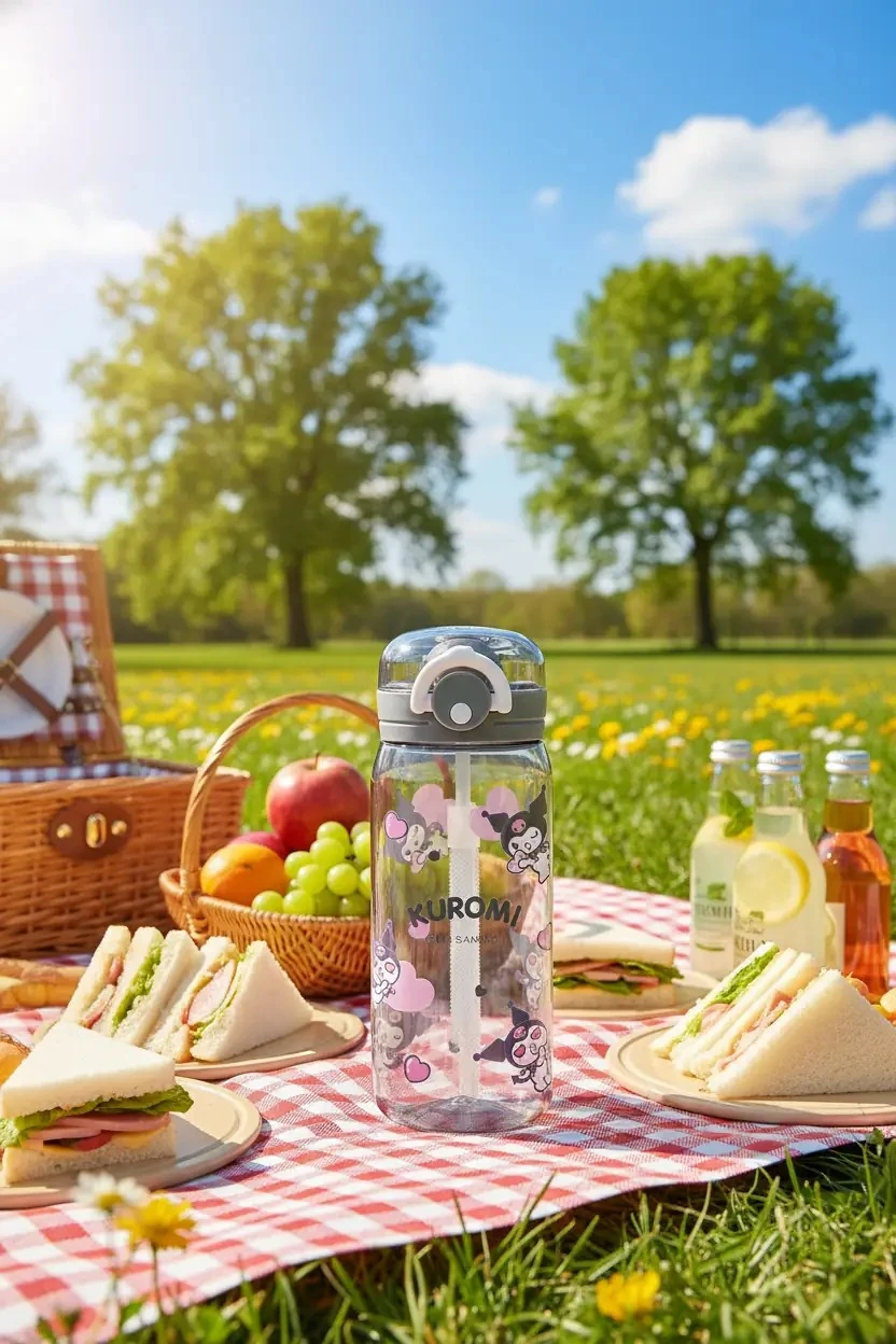 Sanrio Lisanslı Askılı Plastik Şişe (450mL)(Kuromi)