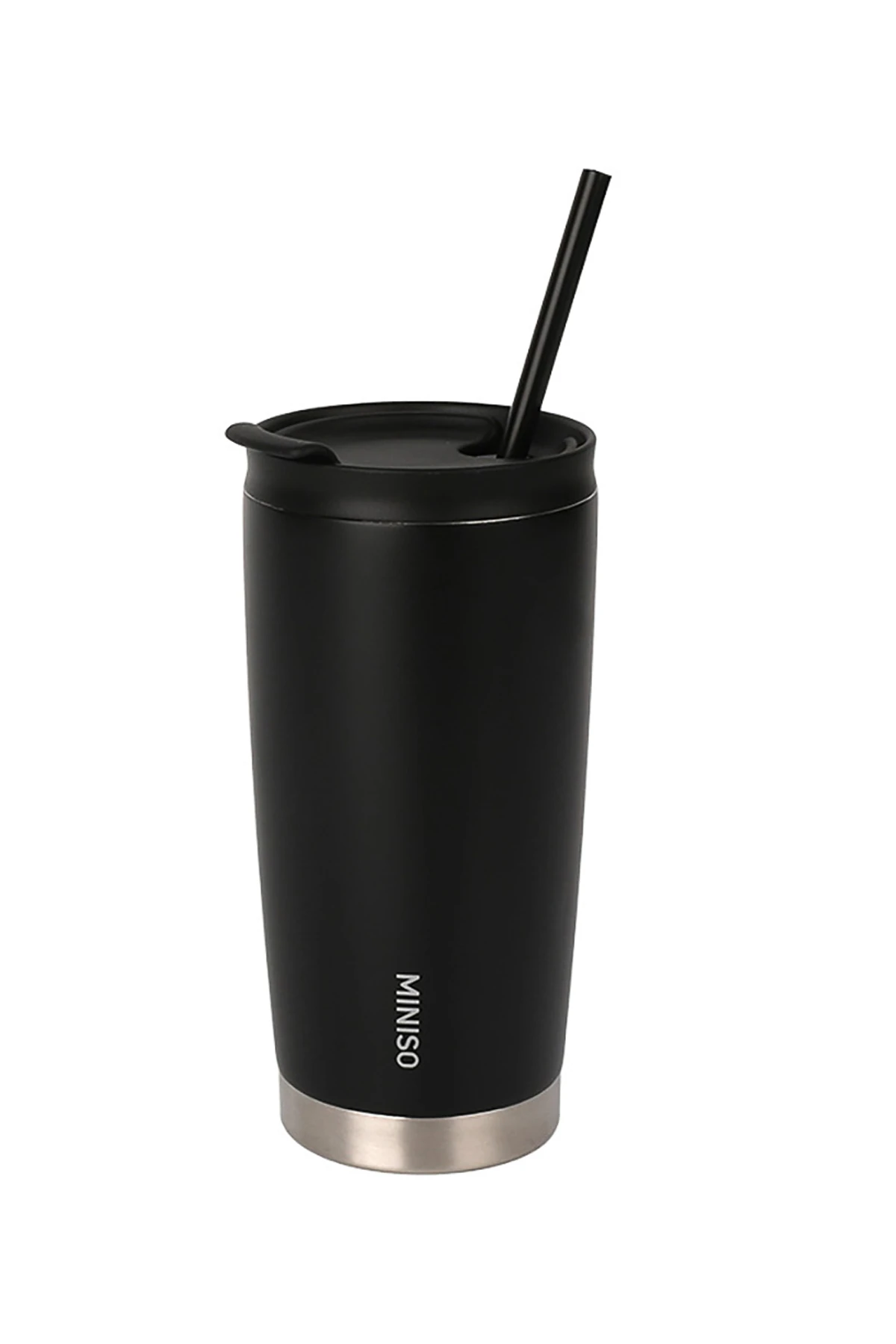 Kahve Serisi Çift Cidarlı Çelik Bardak, Pipetli, 560 mL (Siyah)