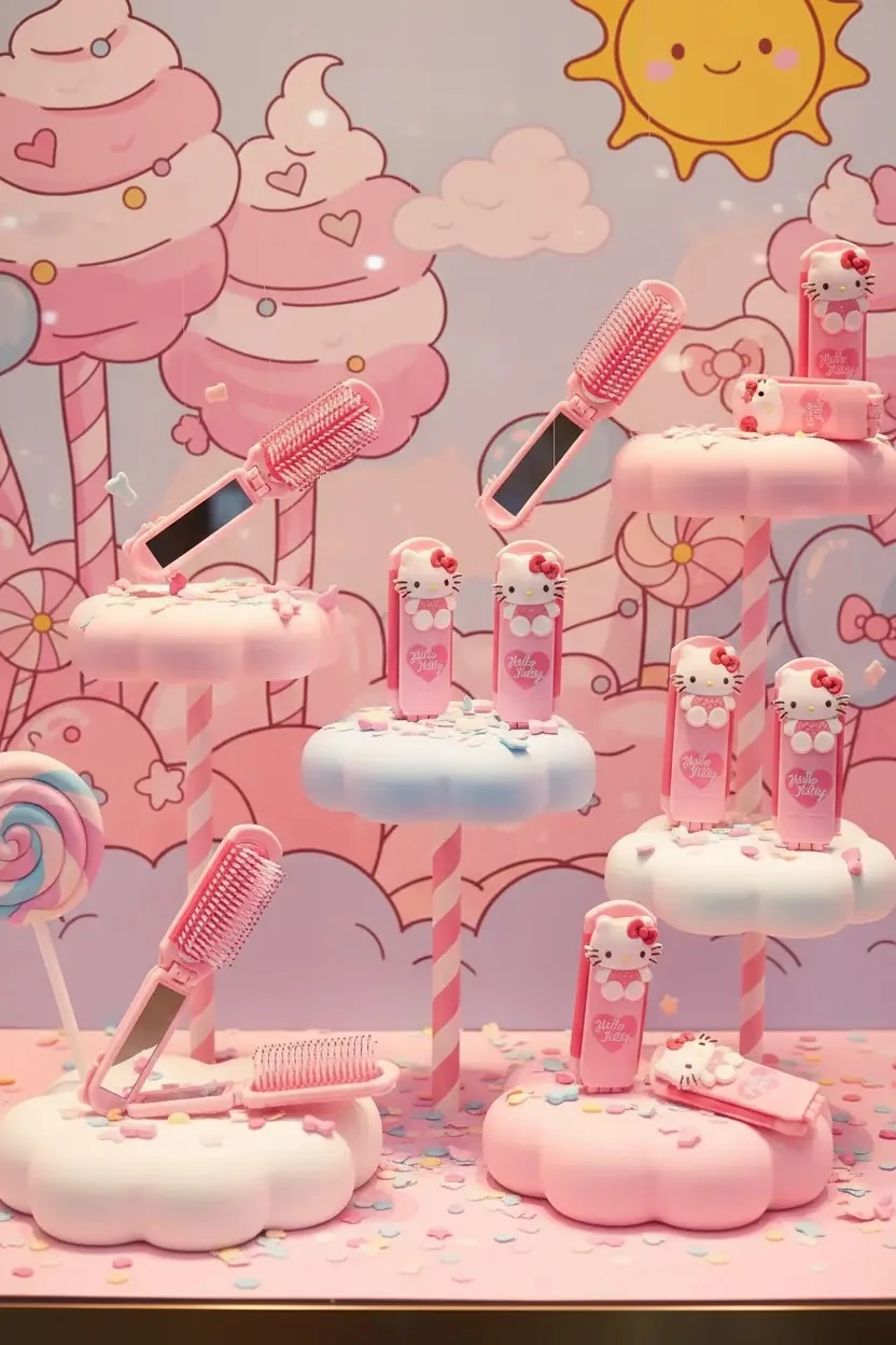 Sanrio Lisanslı Dikdörtgen Katlanır Ayna Tarak (Hello Kitty)