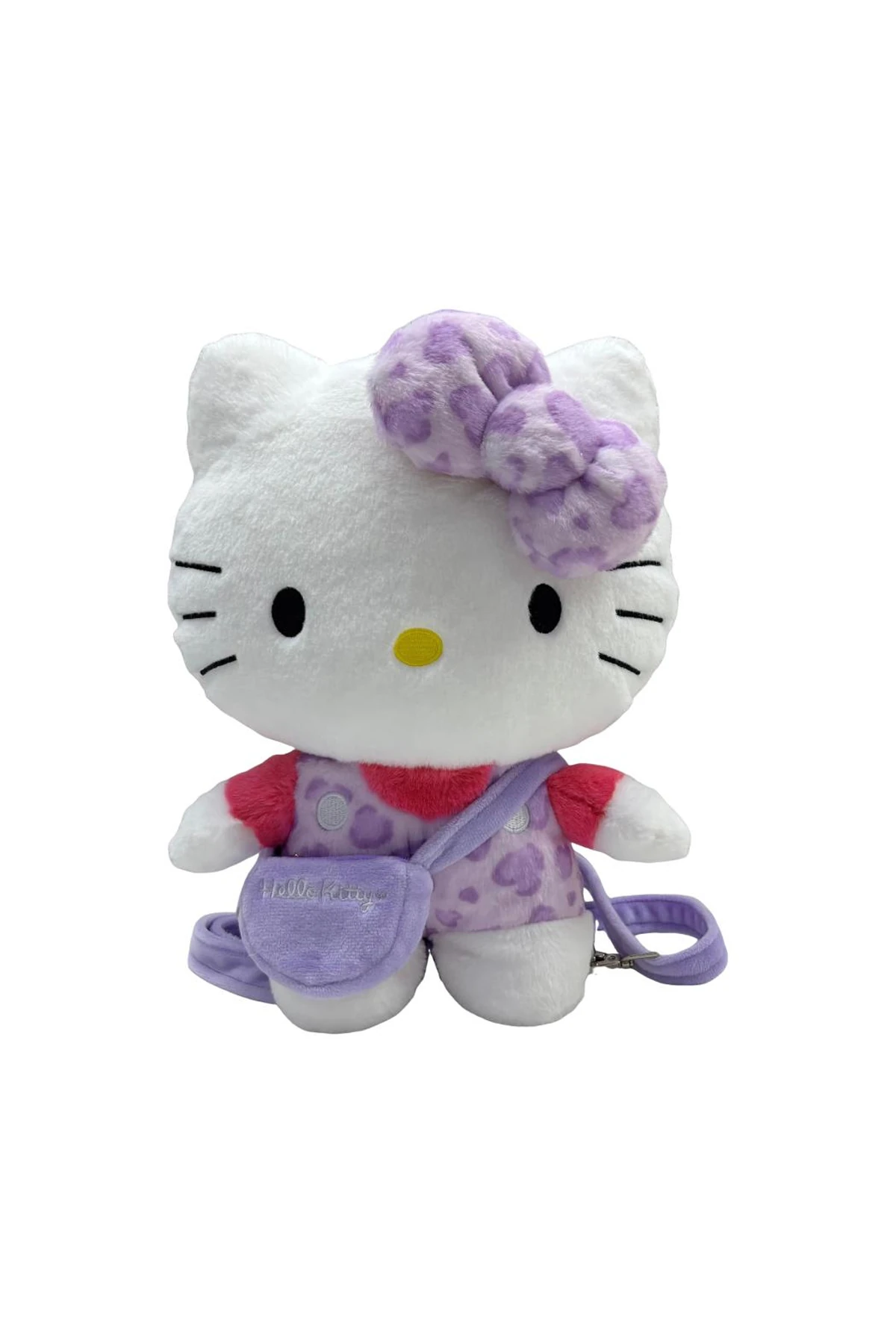 Hello Kitty Leopar Desenli Peluş Sırt Çantası (Mor)