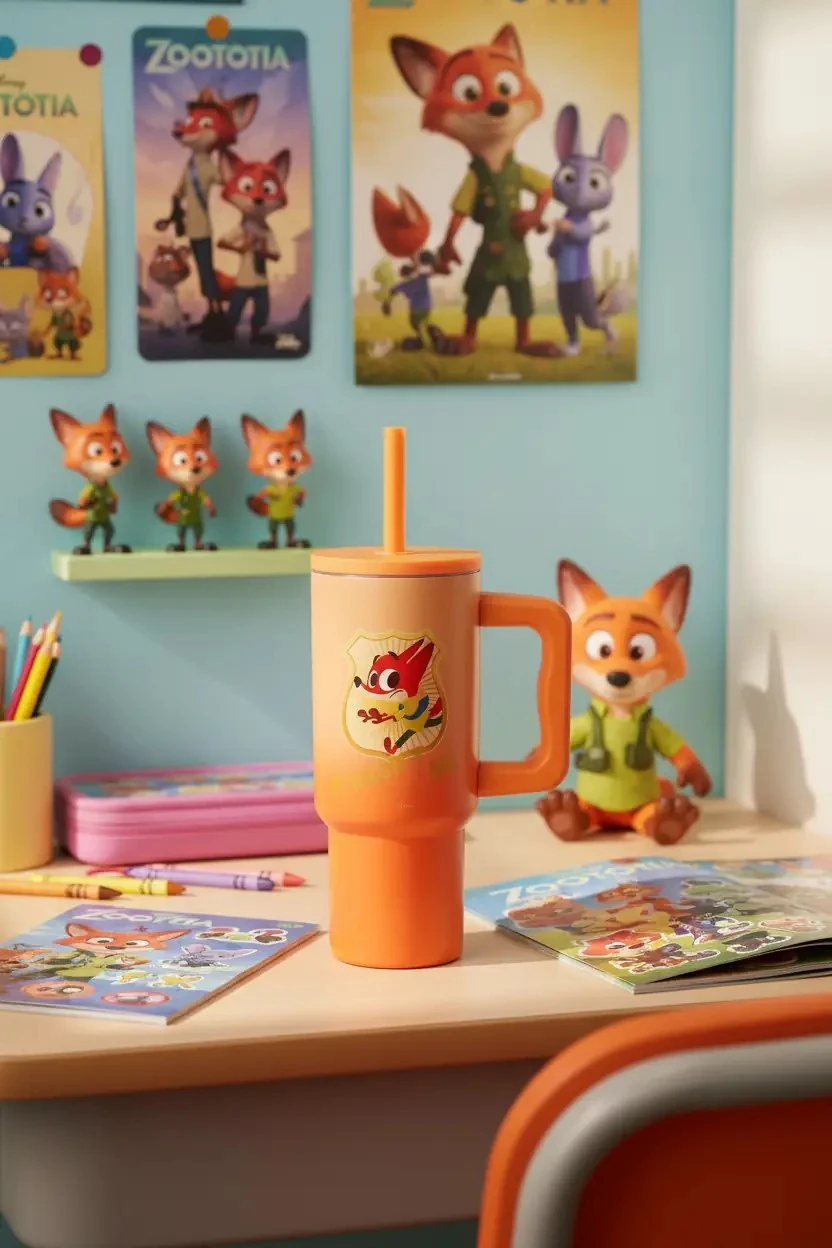 Disney Zootropolis Lisanslı Saplı ve Pipetli Çelik Matara (Nick)